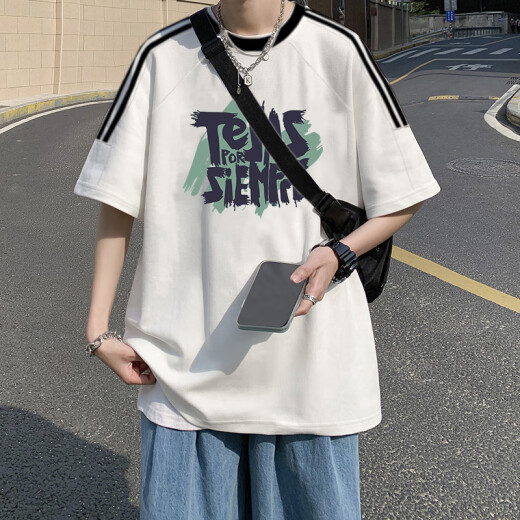PMWRUN美式复古短袖T恤男夏季2025新款宽松设计感小众日系ins潮牌上衣服 3895*WASP白色 3895*WASP白色 M 85-120斤
