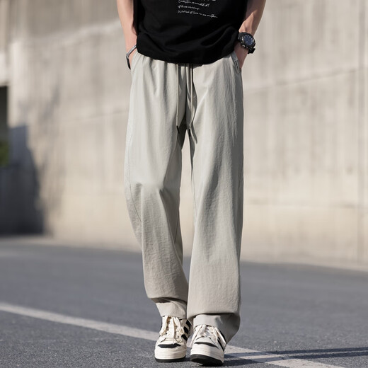 Foss Phil ice silk mesh casual pants for men's summer thin loose straight breathable cool casual pants 6636 khaki XL