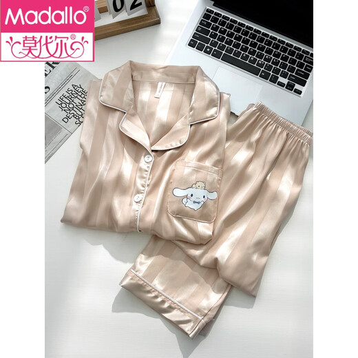 
Modal pajamas with breast pads for women 2025 new ice silk summer spring and autumn long-sleeved jade gui dog anti-convex dot home clothing set 6996 12 long sleeve trousers + ice and snow silk + self L Height 158-167 Weight 100-120
