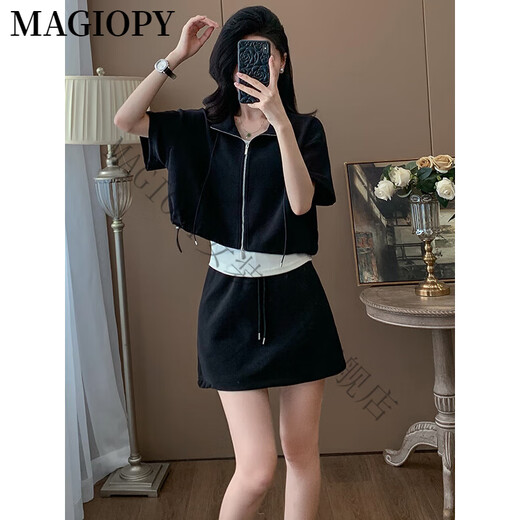 MAGIOPY国际奢侈高档品牌小个子休闲运动套装女夏季高级感黑色外搭开衫内 黑色三件套 S(100斤以内)