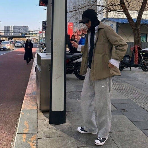 NBA VIBE autumn and winter new embroidered sports trousers casual sports pants for men and women flat loose straight spring and autumn sweatpants trend Nike-spring and autumn black black line embroidery 2XL Nike-2XL