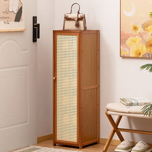 Trojan shoe cabinet door entry cabinet integrated wall-mounted home shoe rack extremely narrow multi-layer entrance cabinet living room storage partition cabinet mesh breathable door brown-seven layers 28 long