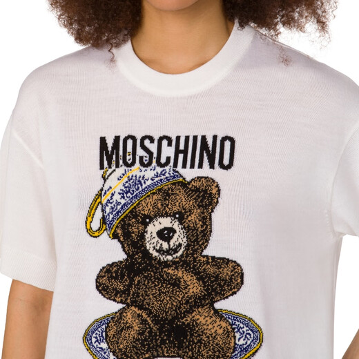 MOSCHINOMOSCHINO 25 Earnom Automne Femme's Teddy Bear Imprime à manches courtes Pull White XS
