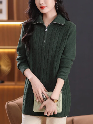 QIAFAN half-zipper lapel sweater for women in spring and autumn fashionable and fashionable mother dress loose and slimming belly knitted base shirt Purple M