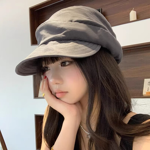 Yuna Japanese simple solid color beret hat for women summer thin literary retro painter hat temperament breathable newsboy octagonal hat gray one size