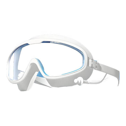 Hi Xiaoxin large frame swimming goggles waterproof and anti-fog HD adult and children professional swimming goggles diving swimming cap nose clip ear white adjustable, suitable for 5 years old-adults