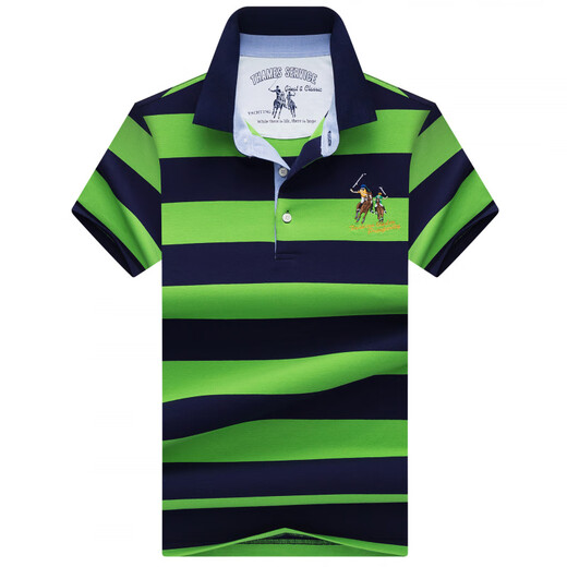 Sieben Wölfe 2025 Sommer Neuer Männer mittleren Alters mit kurzer Ärmel T-Shirt Slim Business Casual Revers Striped Base Shirt 3882 White XL