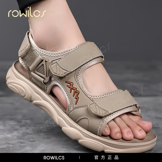 rowilos sandals men's 2025 summer new outdoor sports soft sole non-slip driving beach shoes versatile wading leisure sandals Comfortable soft sole non-slip HHSA9230 green 38 standard leather shoes size