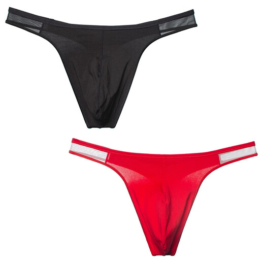 Gongzi Youpin 2 pairs of men's thongs sexy cotton ultra-thin seamless sports comfortable U convex bag T pants black + red M recommended 90-110Jin Jin equals 0.5 kg