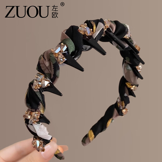 Zuoou Princess of Paris headband high skull headband women's high-end fashion ink painting toothed rhinestone headband hairpin headdress ink drill headband