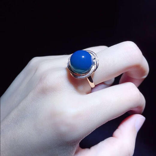 Mochen MOEYCIOR Dominican blue amber ring amber beeswax ring live mouth high blue water purified amber female model blue amber bead diameter 12mm