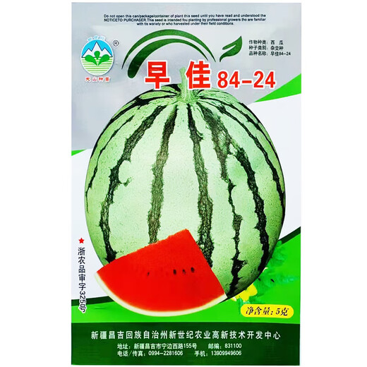 Thin-skinned rock sugar watermelon seeds Xinjiang Tianshan Zaojia 8424 watermelon seeds early-maturing large fruit super sweet Qi Zaojia 8424 original 50g