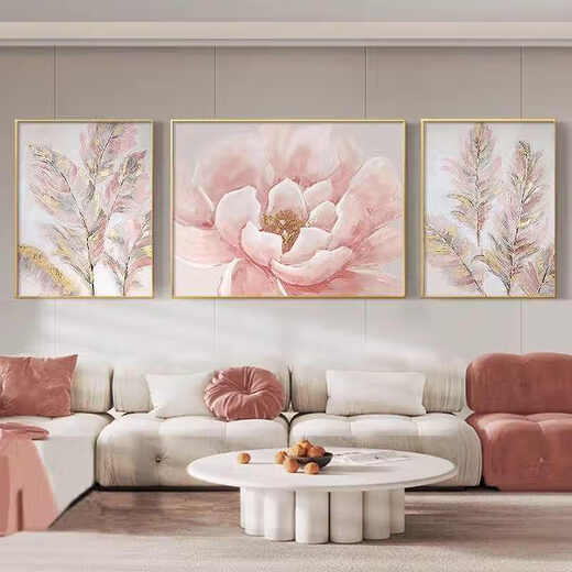 Shunjixiangli hand-painted oil painting high-end living room triptych painting Dafencun abstract sofa background wall hanging painting modern simple flowers JD16751 brocade flower cluster 35*50 left and right 70*50 pure hand-painted oil painting + aluminum alloy black frame