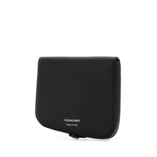 Ferragamo Exquisite Kalbskin Silver Hardware Herren Kurzerbrieftasche Coin Card Bag Black Tu