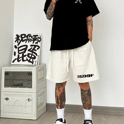 Black Box White American Retro Shorts Summer New Fashion Brand de moda Simple y versátil Shorts Sports HQWP-D695 Gray XL