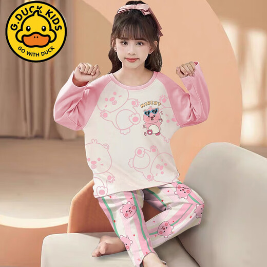 G.DUCKKIDS女童睡衣儿童长袖薄款春秋季中大童女孩家居服2024新款纯棉套装 2M--ST-11304 10码(110-120)cm