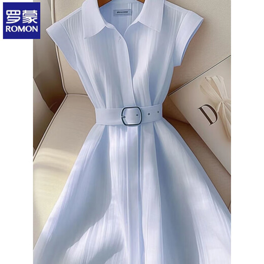 罗蒙今年夏季流行裙子女小众独特女神范气质时尚显瘦法式蓝色连衣裙女 蓝色 L 110-120斤