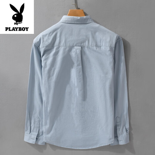 花花公子（PLAYBOY）高端品牌纯棉衬衫男士长袖夏季日系潮流寸衫免烫休闲衬衣外套男款 9902灰蓝 M