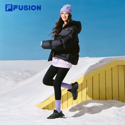 FILA FUSION Fila trendy brand down jacket for women 2025 winter new casual loose warm hooded jacket, black-BK M 165/84A/M