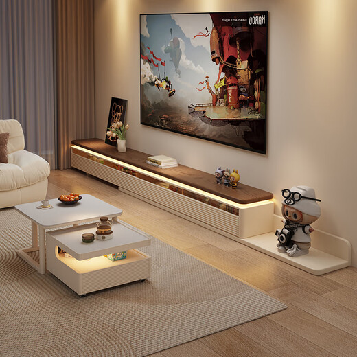 Isabel hollow TV cabinet on the back with hidden sockets and floor cabinet for home living room solid wood ultra-narrow TV cabinet with reserved skirting 2.0 meters | reserved countertop wire trough with removable back panel