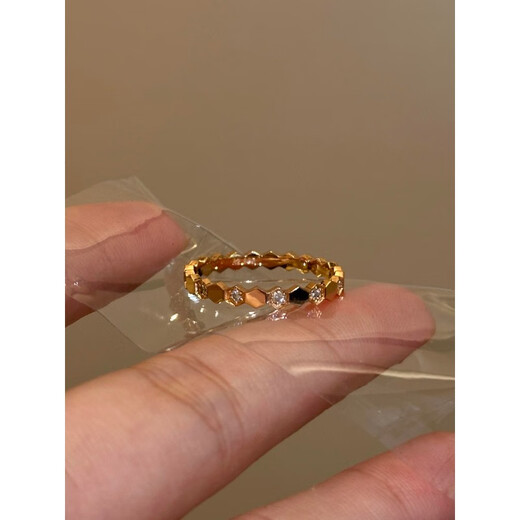OEMG Old Phoenix Gold Store's ancient method inherited 18k gold sparkling diamond honeycomb ring women's niche simple and versatile ring 2 rose gold honeycomb ring with diamonds US size 5