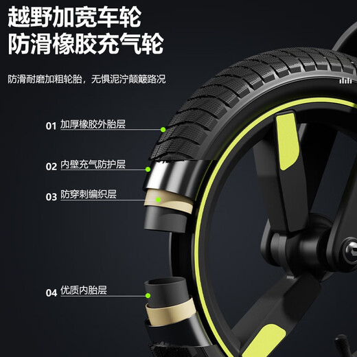 ZINB ANG Children 1-3-6 years old without pedal balance bike for men and women babies and children bicycle slippery stroller scooter fluorescent green [upgraded shock absorbing pneumatic wheel + air cylinder] 14 inches [100-130cm]