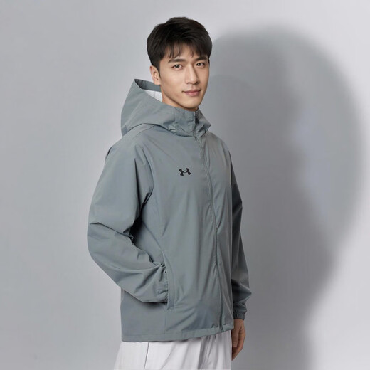 
Under Armour windproof and waterproof solid color simple sports and casual hooded long-sleeved jacket jacket men and women same style clay green clay green-709 S