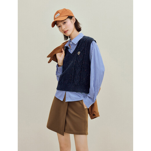 Inman College -Style -Kabel -Farbpunktpunkte geschichtete Strickweste 2025 Herbst Frauen neuer Retro -Weste Pullover dunkelblau l
