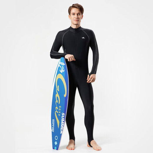 YINGFA swimsuit men's one-piece long-sleeved trousers sun protection warm surfing wetsuit seaside outdoor swimming jellyfish suit black/grey M
