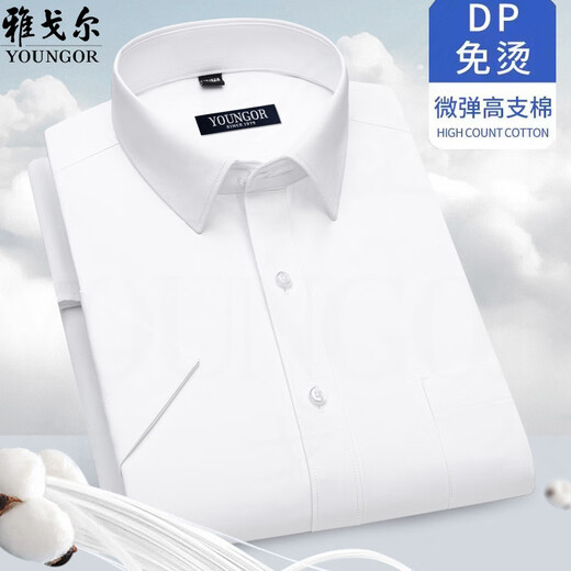 雅戈尔短袖衬衫男纯棉免烫商务休闲职业百搭正装条纹纯色白衬衣舒适透气 细蓝条(DX6622) 40 (适合130-140斤)