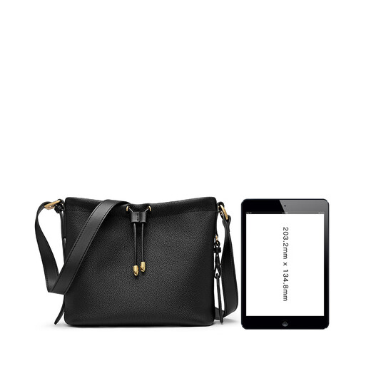 GOLDLION G+ women's bag shoulder bag cowhide fashion women's crossbody bag drawstring large capacity bucket bag black 23*13*21cm