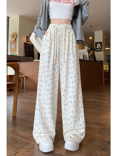[White Blumen] Frauen lässig Wide Legs Frauen lose geradlinig 2025 Sommer Neue kleine Sporthose Aprikose Farbe L Empfohlen 115-125jin [Jin entspricht 0,5 kg]
