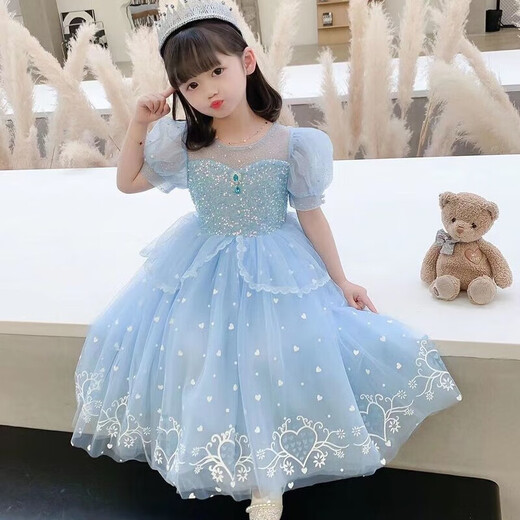Prinzessin Aisha Kleid für Mädchen Sommerstil Aisha Kleid für neues gefrorenes Aisha Kleid für Kinder Sommerkleid hellblau 120 cm