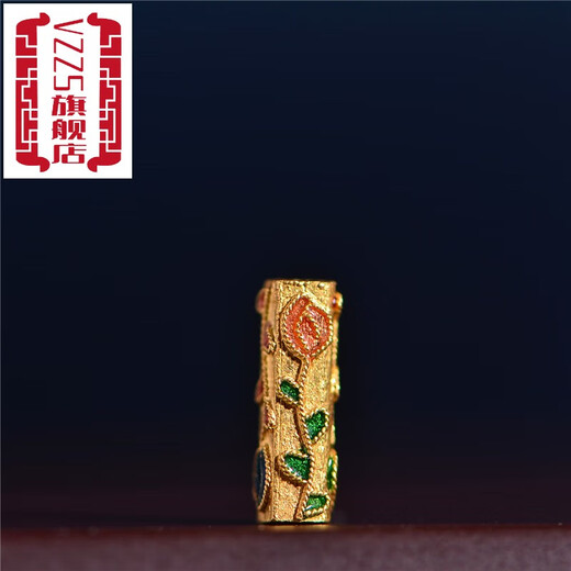 VZZS Tibetan Beads Jewelry House Pure Gold Enamel Burnt Blue Rose Beads Palace Made Ancient Gold Bracelet Pendant Accessories