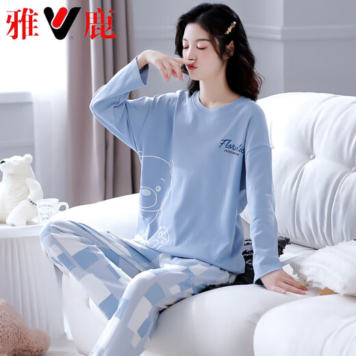 
Yalu pajamas for women in spring winter cotton long-sleeved trousers home clothes 2025 new casual women's suit XB9922-women's model M code 80-100Jin [Jin equals 0.5 kg]