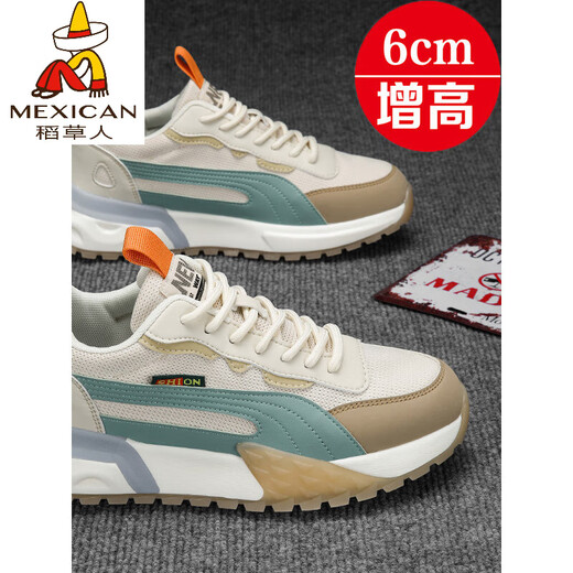Vogelscheuche (mexikanische) High-End-Herrenschuhe Frühling und Herbst 2025 Neue Sommer- und Herbst Atmungsfreies Mesh Casual Sports Running Wavy Schuhe für Männer reine weiße alte CF9925 Beige flacher Boden 38