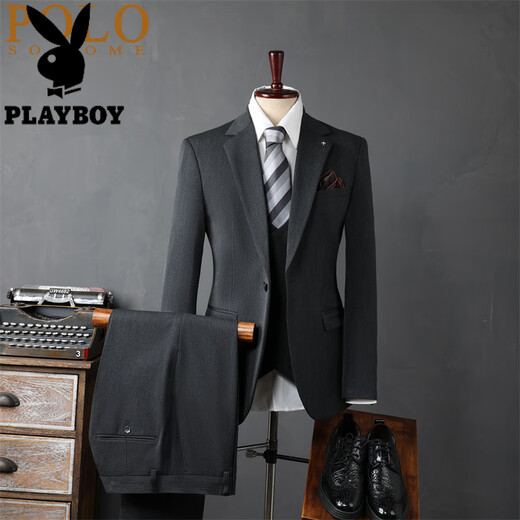 Playboy high-end suit suit men's formal business gentleman British fashion high-end Korean version slim casual professional suit JS9981 coffee color 6XL =185~210Jin Jin equals 0.5 kg
