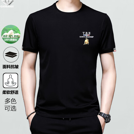 
FALAMONE high-end fashion brand summer short-sleeved T-shirt for men high-end ice silk half-sleeved men's top T-shirt Black DYHF-13067 L 170 [suitable for weight 120-135 Jin [Jin equals 0.5 kg]]