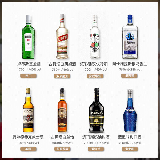 卢布斯基原装进口洋酒自调鸡尾酒套装六大基酒威士忌伏特加朗姆金酒龙舌兰 16瓶调酒套装（含酒具款）