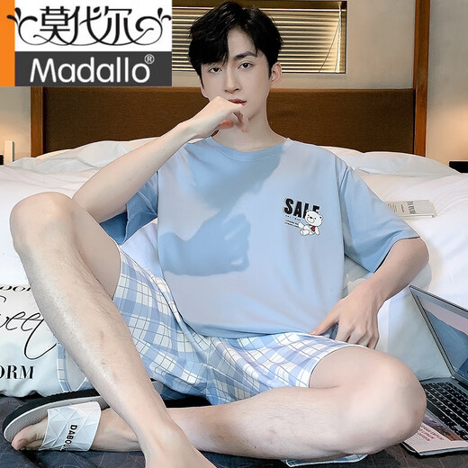 莫代尔睡衣男款夏季纯棉2025新款青少年夏天短袖短裤男士家居服外穿套装 HD9928 L 【适合100-120斤】