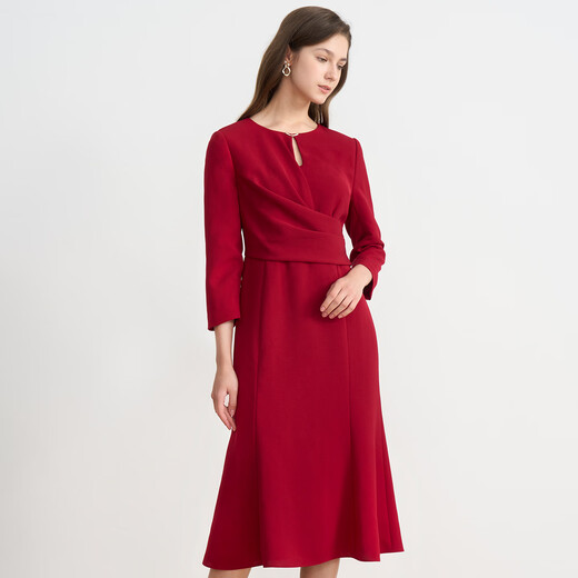 EITIE Elegant Red Water Drop Collar Slim Fit Fishtail Light Dress 2025 Autumn New A-Line Dress C2507854 Pu Fen 66 L (165)