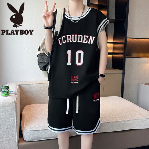Playboy (PLAYBOY) teenager summer vest shorts men junior high school students ice silk quick-drying T-shirt big children basketball clothes sports suit LBD-TZ6173 white (top + shorts) M 75 to 105 Jin [Jin equals 0.5 kg]