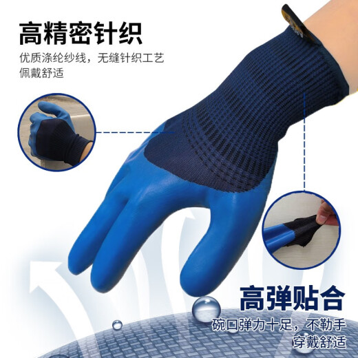 星宇优耐宝劳保手套半挂乳胶耐磨防水不臭手建筑工地工作橡胶手套 A698蓝色大号 12副/包