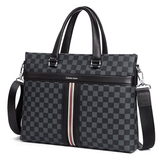 Cohnim kevin luxury men's briefcase laptop document shoulder cross-body bag as a Valentine's Day birthday gift for boyfriend C01834 plaid black shipped from the nearest warehouse large bag 14 inches
