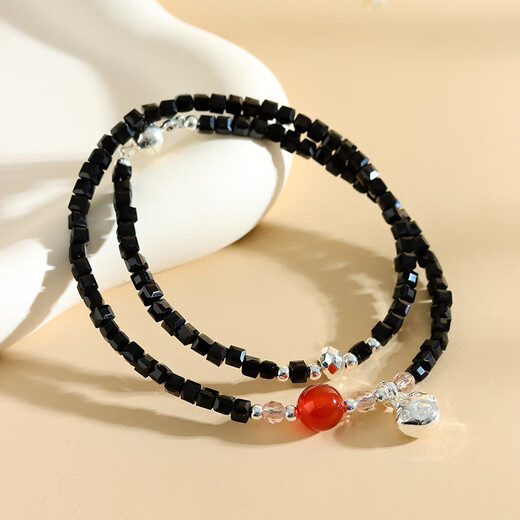 Pulsera de doble anillo de mijo de cristal blanco Catent Catned Cattado Tigre Tiger Garbow Agate Pulsera de mariposa Joya Z844 Pulsera de doble anillo de espinela negra