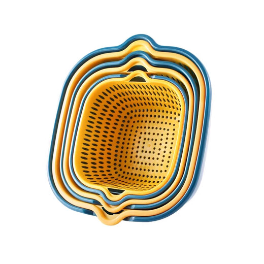 Xincong vegetable sink kitchen drain basket washing vegetable basin vegetable basket multi-functional fruit plate vegetable basket thickened water filter basket 6-piece set extra large + large + medium yellow and blue combination - event exclusive