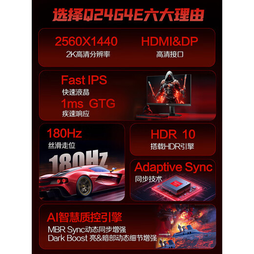 AOC Monitor 24 pouces 2K E-Sports 180Hz xiaojingang High-Brush 144Hz Computer IPS Screen G2 Standard officiel Q24B3523.8 pouces + 2k + 120Hz + IPS
