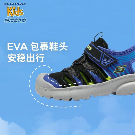 Skechers Skechers children's toe sandals boys' shoes summer lightweight non-slip girls' big head beach shoes 302969L boys/black/blue/lemon/BBLM 27.5