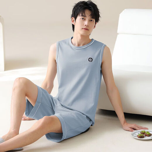 梦心声无袖睡衣夏季纯棉套装背心男士新款家居服男款薄款短裤可外 梦背心套装：OMM13658 L