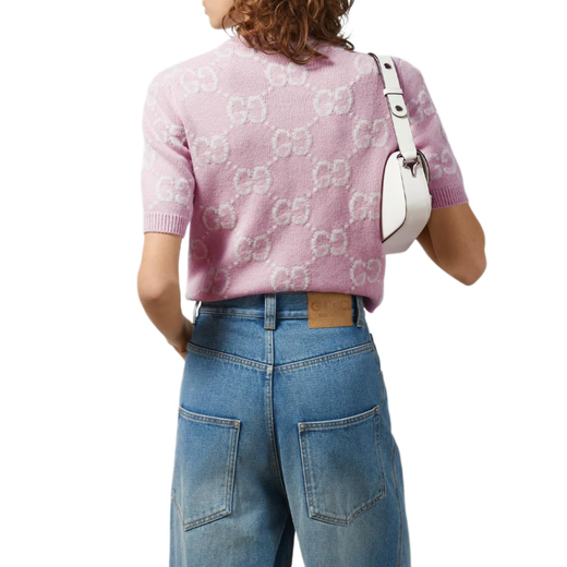 古驰（GUCCI）SS24 Logo图案印花圆领短袖毛衣 女款 粉色 粉色 XL